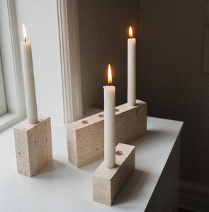 Candelabro Doble en Forma de U de Piedra Travertino de Lujo, Moderno y Minimalista, con Aspecto de Mármol Natural, Adornos Decorativos - Product Image 5