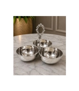 Luxury Aluminum Handmade Eco-Friendly Fruit Salad Serving Bowls Silver Decorative Snack & Nuts Bowl Set of 3 Handles Home Decor - Product Image 1