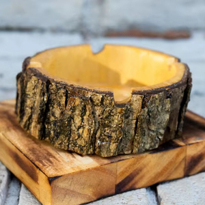 Handmade Wooden <b>Ashtray</b>, Rustic Bark Rim Household Groove Wood Cigar <b>Ashtray</b> Anti-Fall Easy to Clean with Natural Look - Product Image 1
