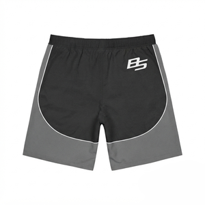 ZAINI กางเกงขาสั้นกันลมสำหรับผู้ชาย โพลีเอสเตอร์/ไนลอน พรีเมียม 160 กรัม สีดำ สีเทา แผงตัดสี น้ำหนักเบา ลำลอง มีเชือกผูกปิด - Product Image 2