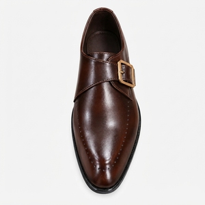 Chaussures à boucle en cuir marron pour hommes avec détail boucle dorée - Product Image 4