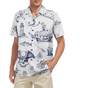 Men's Hawaiian <b>Shirt</b> Short Sleeve Pirate Print Summer Vacation <b>Shirts</b> Turn-down Collar Poplin Fabric - Product Image 2
