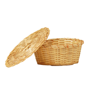 Panier rond en bambou naturel tissé à la main, écologique, avec couvercle, petit récipient de rangement, organiseur de table décoratif - Product Image 4