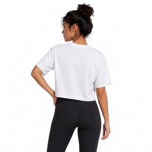 <b>Women's</b> <b>White</b> Cropped T-<b>Shirt</b> Crew Neck <b>Short</b> <b>Sleeve</b> Loose Fit Solid Color 100% Cotton Jersey Casual Wear All Seasons - Product Image 2