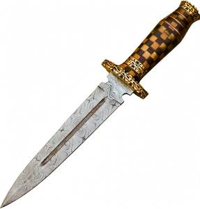 Custom Handcrafted Twist Damascus Steel Decorative <b>Desk</b> Craft Checkered <b>Wood</b> Mosaic Handle Carved Brass Guard - Product Image 4