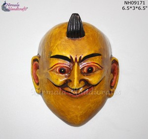 Masque de Joker en bois artisanal Nirmala, masque traditionnel en peuplier, décoration murale, 6,5x3x6,5 pouces, figurine culturelle faite à la main - Product Image 3