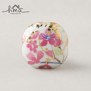 Handcrafted <b>Pink</b> Ceramic Cabinet <b>Knob</b> with Hand Painted Floral Design Gold Rim <b>Drawer</b> Pull Wardrobe Door Handle Decor - Product Image 2