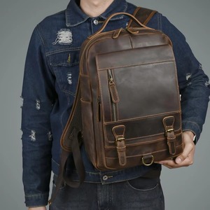 Distressed Genuine Leather Laptop <b>Backpack</b> <b>Waterproof</b> Anti-Theft Travel Rucksack Rugged Leather Bag LBP-0411 - Product Image 3