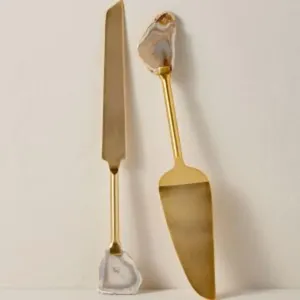 Juego de 2 piezas de aluminio ecológico estilo vintage para servir pasteles, con mangos ergonómicos lisos, para postres en el hogar y en cafeterías - Product Image 3