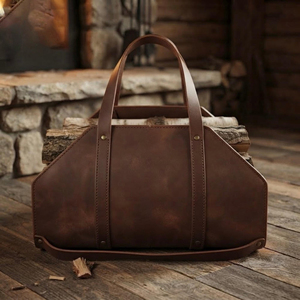 Sac de transport robuste en cuir véritable et bois, fait main, pour bûches, LWC-0026 - Product Image 6