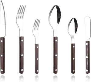 Ensemble de couverts en métal de qualité restaurant avec manche en bois, couverts professionnels pour l'hôtellerie commerciale - Product Image 6