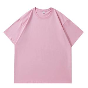 เสื้อยืดคอกลมแขนสั้นสีชมพูทรงโอเวอร์ไซส์สำหรับผู้ชาย ผ้าถักเนื้อนุ่ม 100% ผ้าฝ้าย ระบายอากาศได้ดี เป็นมิตรกับสิ่งแวดล้อม ผ้าแคนวาส 280 กรัม - Product Image 1