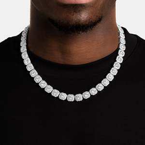 Men's 925 Silver Rhodium 14k Gold Brilliant Cut Pave <b>Statement</b> <b>Necklace</b> Geometric Link Chain Luxury Everyday Wear Wedding - Product Image 1