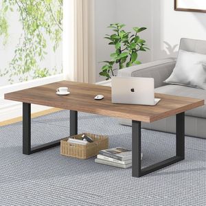 <b>Rustic</b> Rectangular <b>Coffee</b> <b>Table</b> with Industrial Metal Frame, Wood Top Center <b>Table</b> for Living Room, Apartment, Hotel Furniture - Product Image 4