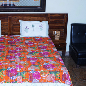 Indian Handmade Kantha <b>Quilt</b> Floral Printed Reversible Cotton Bed <b>Quilt</b> Vintage All Season for Home, Beach and Hotel - Product Image 5