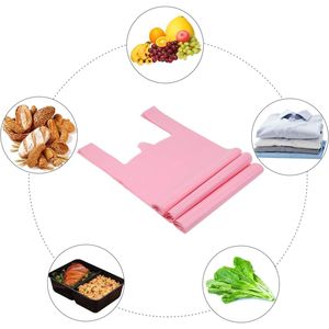 Sacchetti di Plastica Rosa con Manici per T-Shirt, 12x20 Pollici, per Negozi di Alimentari e Commercio al Dettaglio, 50 Pezzi - Product Image 2