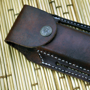 Couteau de chasse en acier Damas, lame à pointe tombante, manche rouge, étui en cuir, couteau de camping en plein air - Product Image 6