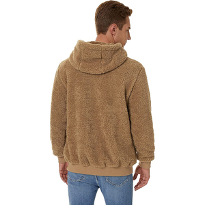 Men's Cream Fleece Hooded Sweatshirt Regular Fit Solid Color Casual Winter Wear - Product Image 6