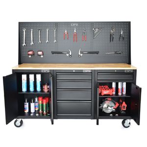 Banco de trabajo, juego de herramientas para armario de garaje, caja de Material duradero para carro de herramientas de garaje mecánico con tablero de clavijas, almacén, paquete ISTA - Product Image 1