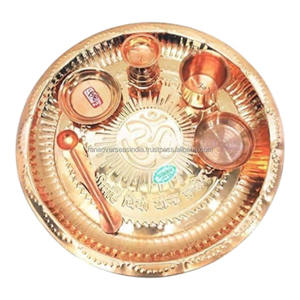 Juego de Thali para Pooja Indio - Cobre Puro Pulido, Decoración Religiosa y para el Hogar, Decoración para Puja Aarti Mandir, Atrae la Buena Suerte - Product Image 2