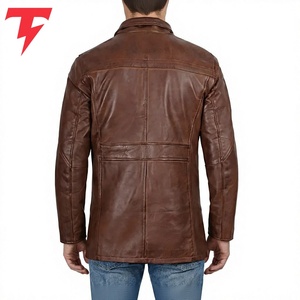 Abrigo de Cuero Genuino para Hombre, Cuello Mao, Cierre de Cremallera, Impermeable, Transpirable, Marrón, Corte Regular, con Capucha - Product Image 2