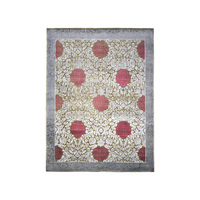 Tapis noué à la main en soie de bambou et laine - Gris Magenta à motifs médaillon, tapis de salon de style transitionnel