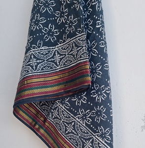 Hand Block Print With Zari Border Cotton Sarong Floral Beach Wrap Pareo Boho Lightweight <b>Cover</b> <b>Up</b> Indian Printed Summer Scarf - Product Image 2