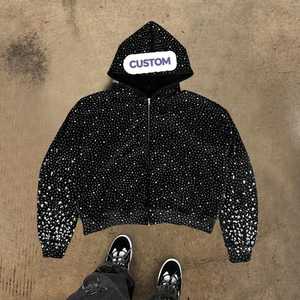OEM Women Rhinestone Zip Up Hoodie Luxury Crystal Studded Y2K Jacket OEM Oversized Bling Sweatshirt Wholesale - Product Image 5