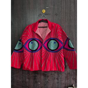 Chaqueta de terciopelo vintage con bordado Suzani, acolchada, transpirable, con cuello alto, estilo bohemio de lujo para fiestas de invierno, ecológica. - Product Image 3