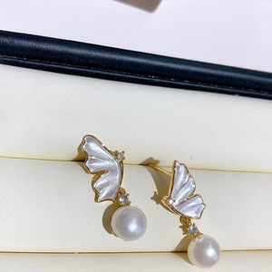 Korean Version 7-8mm Natural Freshwater <b>Pearl</b> <b>Dangle</b> <b>Earrings</b> for Women Versatile Enamel Glaze Butterfly Design - Product Image 3