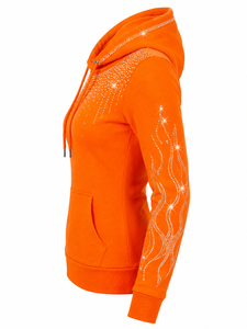 Sweat-shirt décontracté pour femme, style streetwear hiver, éco-responsable, avec fermeture éclair, logo frontal, strass étincelants, manches longues, doux - Product Image 5