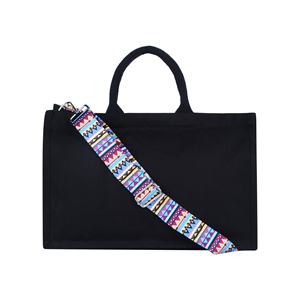 กระเป๋าโท้ทผ้าฝ้ายแบบย่อยสลายได้100% จากแสงอาทิตย์สีดำพร้อมข้อความที่กำหนดเองพิมพ์ซิปปิดเพื่อความสะดวกในการช้อปปิ้ง - Product Image 4