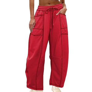 Pantalon cargo tendance TikTok pour femme, coupe large, taille haute, avec cordon de serrage, style décontracté streetwear, coupe ample - Product Image 1