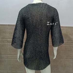 Haubert en acier doux fait main, demi-mannequin, à anneaux rivetés plats, long, pour reconstitution historique et cosplay - Product Image 4