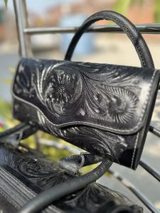 Luxury Genuine Leather Duffel Bag with Embossed Floral Design Zipper Closure Travel <b>Backpack</b> Durable Handcrafted Style - Product Image 3