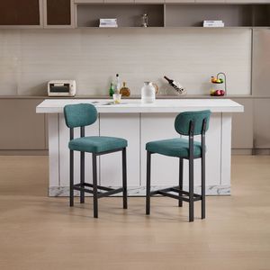 Set di 2 Sgabelli da Bar Moderni Imbottiti in Tessuto, Altezza 26 Pollici, Sedie per Isola Cucina con Gambe in Metallo Nero - Product Image 1