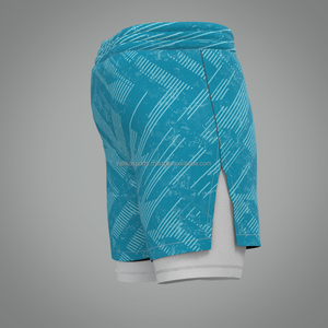 กางเกงขาสั้นเล่นฟิตเนสเล่นกีฬาแบบ2-in-1สำหรับผู้ชายกางเกงขาสั้นผ้าไนลอนอัดเหงื่อสำหรับ100% มีซิปสีพื้นแบบลำลอง - Product Image 4