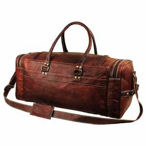 Sac de voyage en cuir véritable pour homme, forme baril, avec bandoulière, fermeture éclair, style classique, marron, durable - Product Image 4
