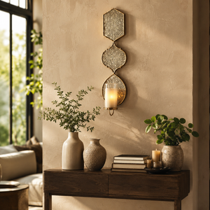 Aplique de Pared Decorativo de Lujo, Acabado en Latón Antiguo, Portavelas de Vidrio, Elegante Decoración de Pared Hecha a Mano para Sala de Estar - Product Image 2