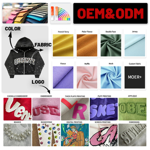 Sudadera con capucha personalizada con bordado de chenilla para hombre, con cremallera y pedrería, de forro polar grueso, con estampado de estrellas, estilo urbano Y2K, color rosa. - Product Image 5