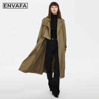 Veste longue de safari pour femme, style coréen, ample, réversible, imperméable et respirante, avec ceinture