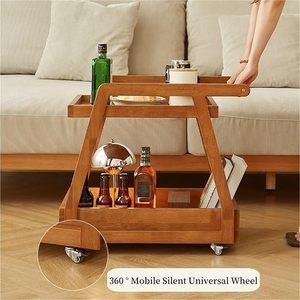 Chariot de rangement de cuisine en bois massif SINTERIOR à double niveau, organisateur roulant résistant à l'eau pour optimiser l'espace dans les maisons modernes - Product Image 1