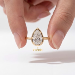 925 Sterling <b>Silver</b> Pear Shape Lab Grown Diamond Engagement <b>Ring</b> Modern Bezel Prong Setting <b>Solitaire</b> Wedding <b>Ring</b> Women - Product Image 1