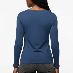 Haut ajusté à manches longues et col rond pour femme, couleur vive, en coton extensible doux et uni, personnalisable OEM, vente en gros, fournisseur en vrac - Product Image 2