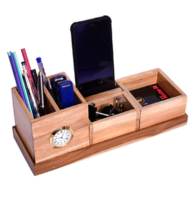 Calendario y reloj de madera con soporte para bolígrafos en forma de cabaña, soporte multifuncional para bolígrafos de madera de acacia, decoración de escritorio - Product Image 6