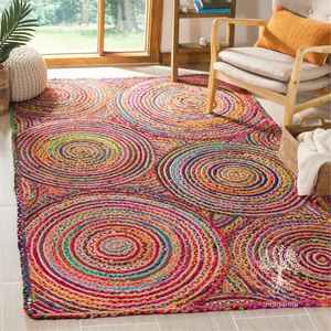 Tapis traditionnels indiens Chindi en jute 100% avec coton intégré, tapis pour chambre et salon - Product Image 1