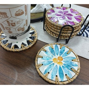 Handcrafted Round Rattan <b>Drink</b> <b>Coaster</b> Set with Storage Holder Natural Woven Heat Resistant Cup Mat Wholesale - Macy - Product Image 2