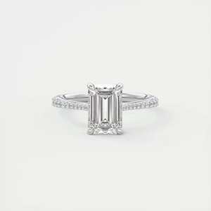 Anillo de compromiso solitario con diamante cultivado en laboratorio de corte esmeralda de 2.25 quilates, engastado en pavé tipo catedral, elaborado en oro blanco de 14k. - Product Image 4