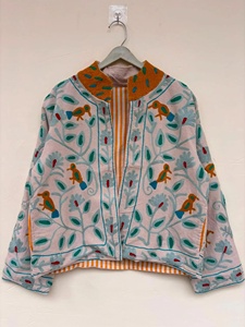 Hand Embroidered Floral Cotton Jacket Mandarin Collar Bohemian Style Women's Spring <b>Coat</b> Full Sleeve Regular Length - Product Image 1