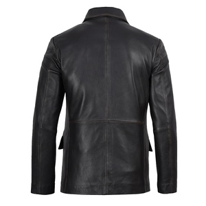 Blazer en cuir de vachette noir vieilli à capuche, coupe-vent et antibactérien, modèle OEM 2026 pour homme – Haute qualité, faible MOQ - Product Image 4